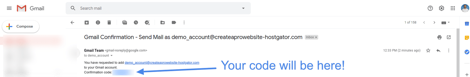 gmail custom domain confirmation code