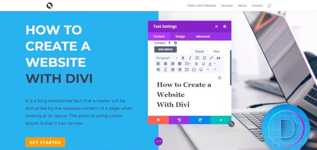 divi free trial build a website with Divi text box